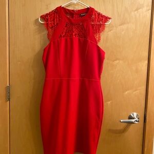 Express Red Sheath Midi Dress Halter Sleeveless